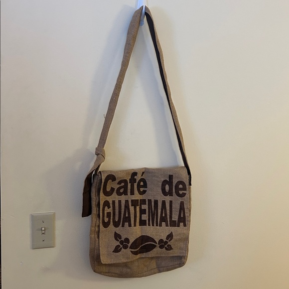 Café de Guatemala Crossbody Messenger Bag Coffee Bean Repurposed Jute Burlap - Picture 2 of 10
